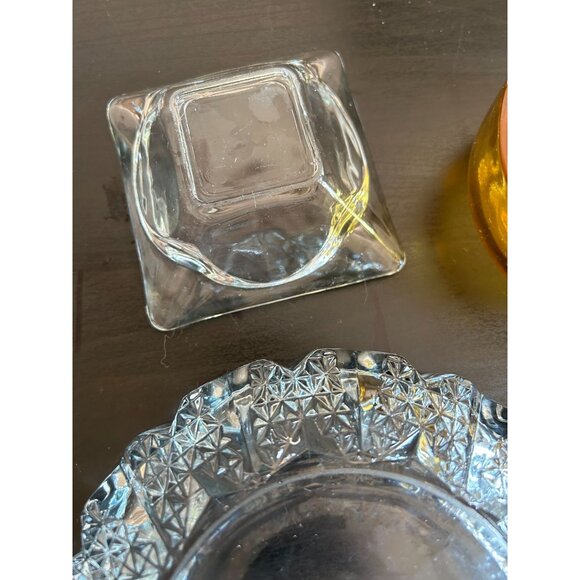 Amber Thick Clear Crystal Glass Set Of 3 Cigarette Ashtray Decorative Vintage - Picture 9 of 9